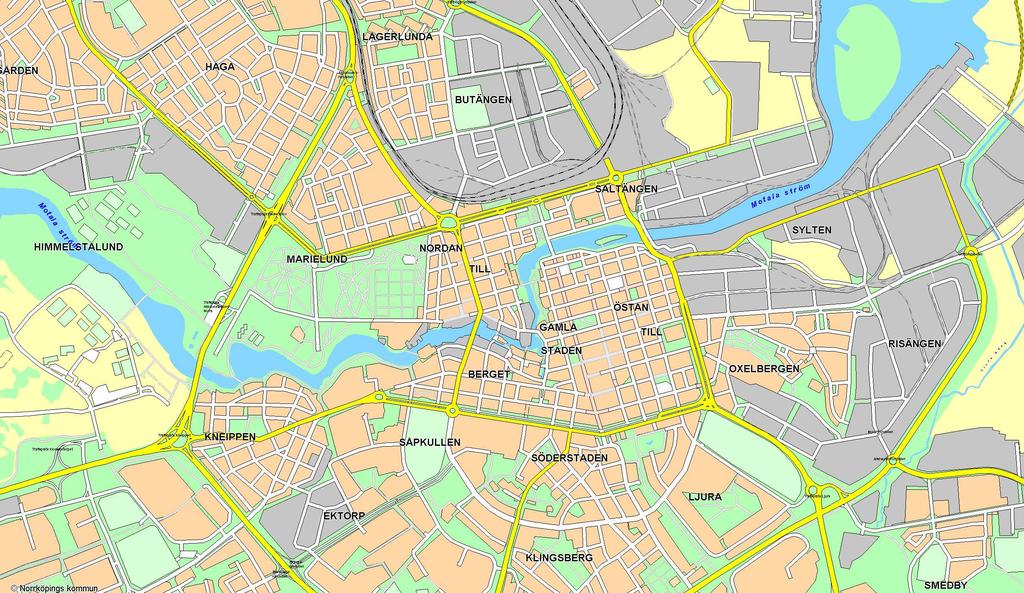 Figur 1. Karta över centrala Norrköping där den röda ringen markerar partikelmätarens placering. 3.