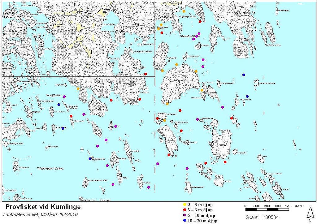 Faktablad om provfisket vid Kumlinge 2014 Bakgrund Provfisket inleddes år 2003 med Nordic-nät. Utförs årligen i augusti. 45 stationer undersöks, indelade i olika djupintervall, se karta.