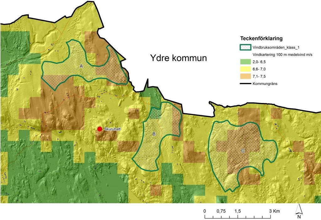 Klass 1 Vindbruksområdena i norra delen av kommunen har klassats som klass 1 områden eftersom Eksjö kommun vill prioritera en samlad utbyggnad av vindkraftsanläggningar inom kommunen.