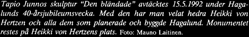 Platsen är belägen på området mellan Centraltornet och Centralbassãngen. Tapio Junnos skulplur Den bländade avtäcktes 15.5.1992 under Hagalunds 40-årsjubileumsvecka.