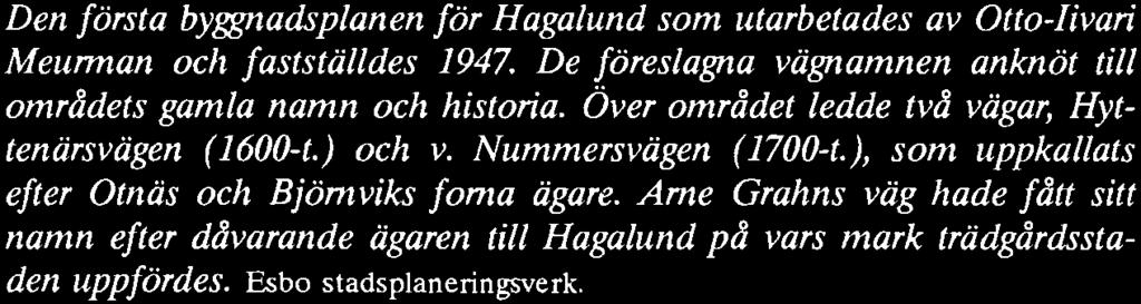 ), som uppkallats efter Otnas och Bjömv ksfoma ägare. Arne Grahns väg hade fått sitt namn efter dåvarande ägaren till Hagalund på vars mark trädgårdsstaden uppfördes. Esbo stadsplane -ingsverk.