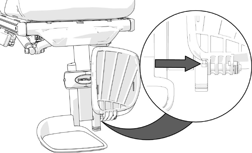Inställningar Fotplattornas vinkel Fotplattornas vinkel justeras med hjälp av stoppskruvar placerade under resp. fotplatta. 1. Vik upp fotplattorna/fotplattan. 2. Lossa kontramuttern. 3.