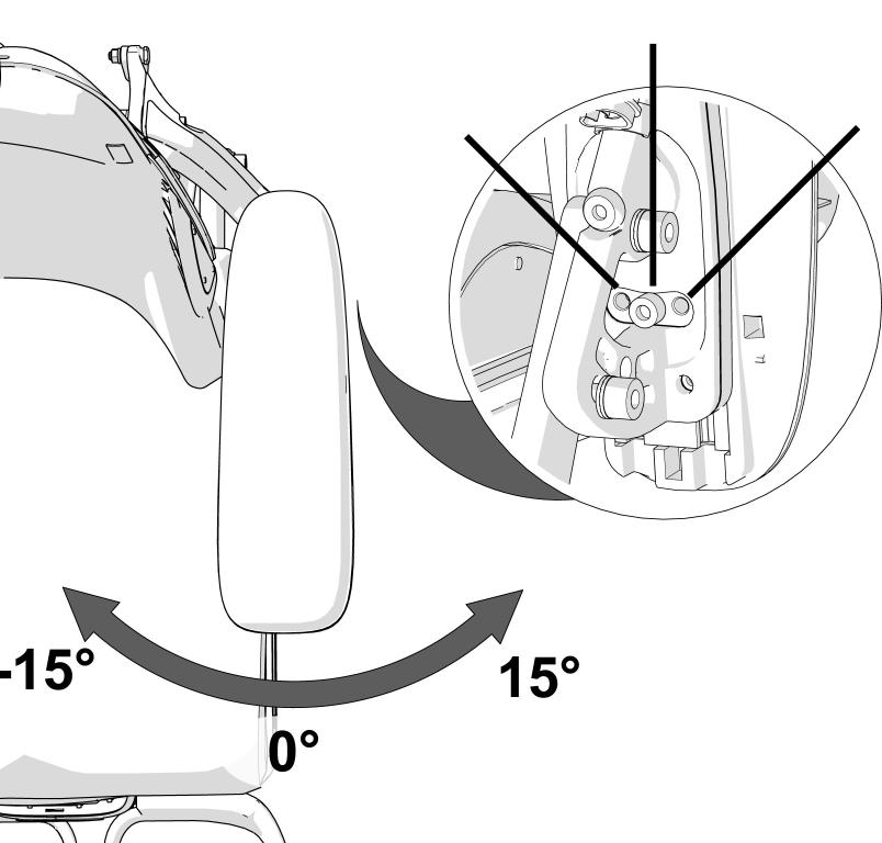 Inställningar Inställningar Armstödens position Armstöden kan vinklas inåt/utåt för att ge användaren bästa möjliga komfort. Vinkeln ändras genom att armstödets främre del skjuts innåt eller utåt.