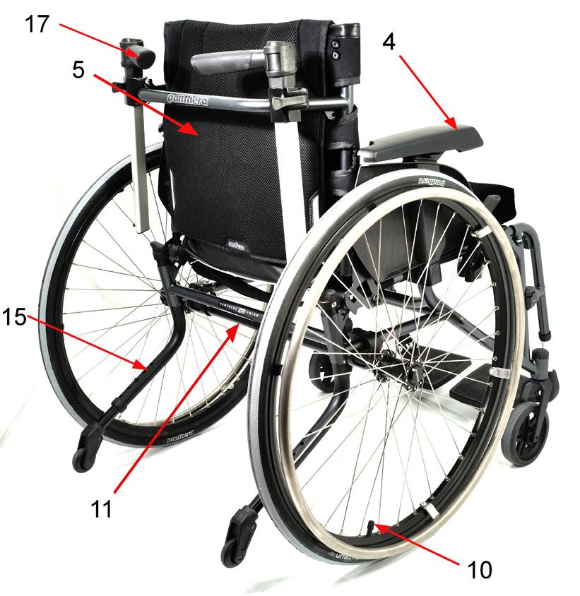 Snabbkopplingsnav (quick release) 10. Luftventil 11. Bakaxel 12.