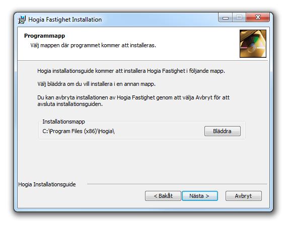 I nästa dialogsruta så väljer du var programmet ska installeras, programmet är förinställt att läggas i din dators vanliga mapp för program