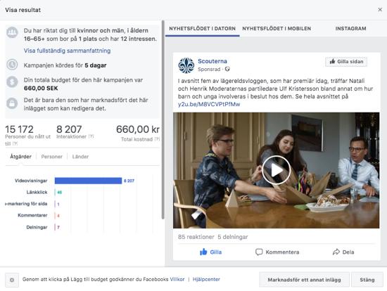 När du för muspekaren över antal personer som nått inlägget kan du även se hur din betalda räckvidd ser ut jämfört med din