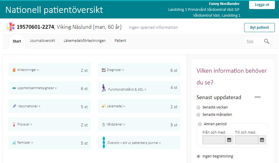 2 Klicka på Jag behöver ta del av information från dessa vårdgivare om du vill fortsätta till patientens