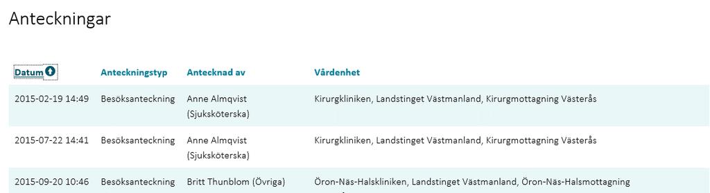 2 Klicka på den rad du vill se mer detaljer om. Resultat: Informationen visas i en detaljvy.