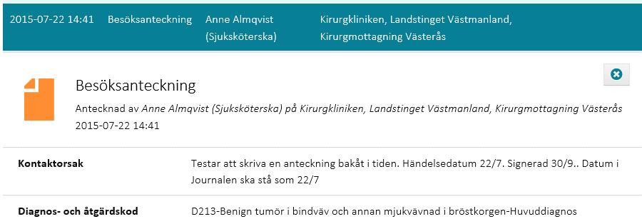 och visa journalinformation från tidslinjen i journalöversikten.