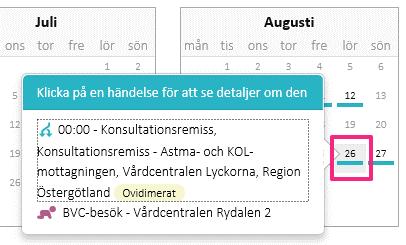 De datum där det finns journalinformation är markerade med blått.