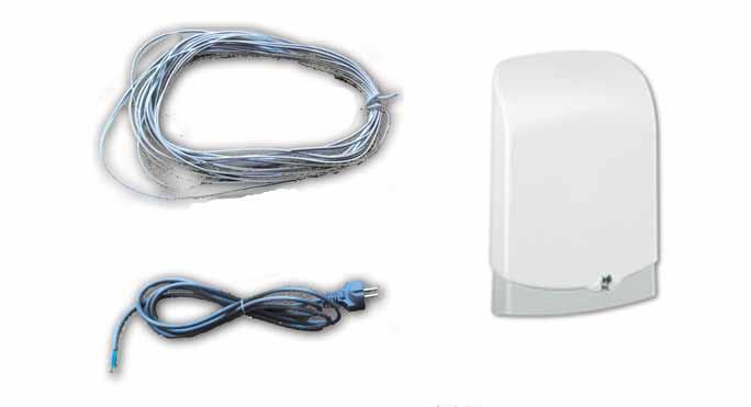 Bild 2: Kabelsats och kopplingsdosa SP10 Kabelsats enligt bild ovan, innehållande: 15m silikonisolerad kabel 2x0,75 mm², sladdställ 2m 3x0,75 mm² samt kopplingsdosa SP10.