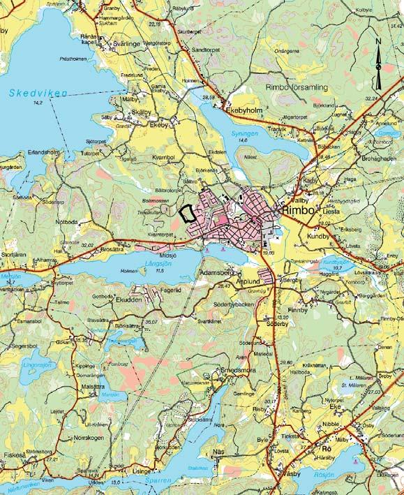 Figur 1. Utdrag ur topografiska kartan med utredningsområdet markerat. Ur Fastighets/Terrängkarta Lantmäteriverket Gävle 2007. Medgivande 2007/04080.