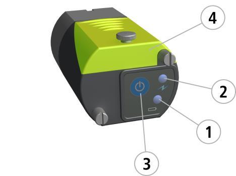 TRÅDLÖS MODUL BT2 Modul med trådlös sändare/mottagare och batteripaket. Den trådlösa modulen använder Bluetooth-teknik av standardtyp. 1. Indikering av batterinivå. a) Blinkande rött låg batterinivå.