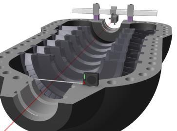 Justera laserns position i sid- och höjdled tills laserstrålen ligger 1-2 mm från det första referenshålets mittpunkt. Använd måttbandet. 3.