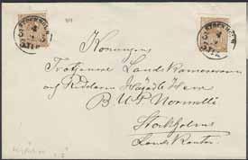 1086v * 11e2, 14Be 18.000:- 3+2x30 öre på brevframsida sänt från STOCKHOLM 21.12.1869 till Egypten, via Nordtyskland och Österrike. Stämplar FRANCO och FRANCA. Ett par ktt, märkena har varit avlyfta.