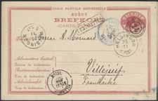 single line cancellation FRA SVERRIG. The card is dated 15/3 1884. Sent to Germany with arrival pmk 10-2N 16.