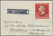 DANMARK, on cover sent to Finland. Arrival HELSINKI HELSINGFORS x.vii.36. Certificate Lasse Nielsen (2008). Also a booklet cover is included.