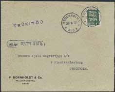 5E 22.4.23, on Estonian stamps 2x5 M, together with boxed cancellation FRÅN ESTLAND, on pc sent to Sweden.