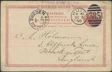 90 on Swedish postal stationery card 10 öre, together with circle cancellation SWEDEN BY STEAMER. The postcard is dated Gothenburg the 3rd Oct. 90 and sent to Great Britain. Superb. 1.500:- 1643K 45, Fk5 GREAT BRITAIN, Göteborg-Hull route.