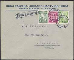 postcard dated Stockholm, den 11.VI.34, sent to Latvia. 1.500:- 1664K 105 LATVIA, Riga-Stockholm route.