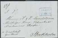 11.1845. Röd ankomststämpel på brev daterat Lübeck 27 Oct 45. Lösennotering 24 s (sk. bco).