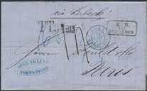 1030K Frankrike. Obetalt brev daterat Norrköping d: 21.aug.1865, sänt med ångare från Stockholm via Lübeck!. Stämplar K.B.
