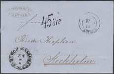 800:- 1031K 1030 1031 1032 Holstein. Inkommande obetalt brev sänt från ALTONA 10.11.58, via KDOPA LÜBECK 11.11.1858, till Stockholm.