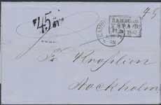 Kontant betalt brev sänt från STOCKHOLM 22.7.1856 till London, via YSTAD 25.7.1856 och Tyskland.