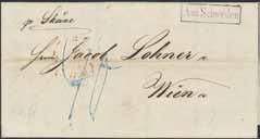 Obetalt brevomslag sänt från STOCKHOLM 9.11.1860 till Nürnberg, via Ystad. Stämplar YSTAD 13.10.1860 och AUS SCHWEDEN PER STRALSUND.