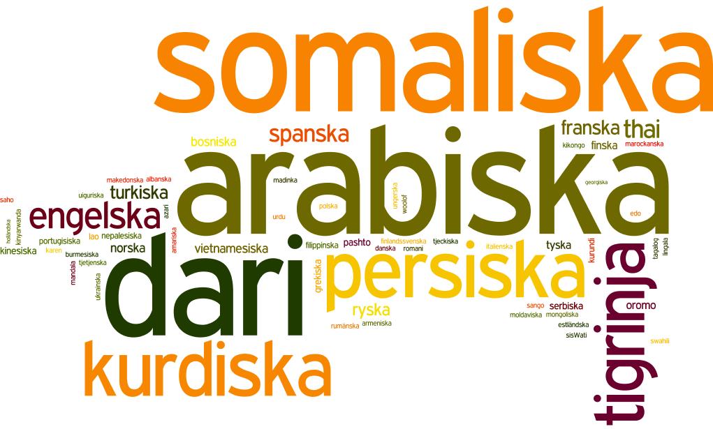 Språkstatistik visat i ordmoln Syfte och mål Syftet med projektet har varit att tillgängliggöra litteratur på de modersmål som finns på respektive skola för att eleven ska ges möjlighet att utveckla