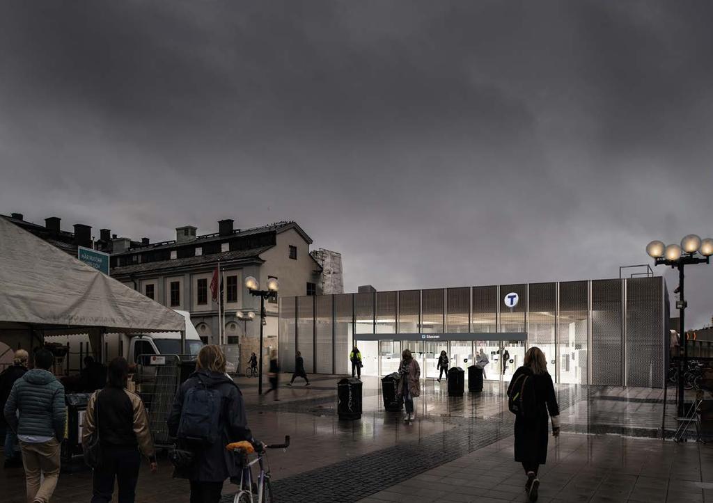 Visionsbild: Stockholms stad tunnelbaneentré på 7 får en ny, tillfällig tunnelbaneentré för att klara av mängden resenärer som ska byta mellan bussar och tunnelbana.
