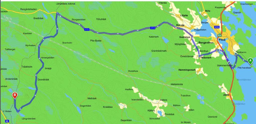 Tillfartsväg- exempel enligt förstudie, Piteå hamn Vindkraftsleverantören ansvarar för att utreda