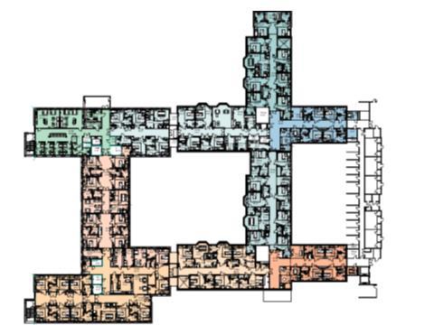 Koncept för vårdavdelning 24 vårdplatser uppdelat på moduler om 8 vårdplatser Vårdrummen är enkelrum med egen RWC och anhörigbädd Varje modul har teamstation, dagrum, mindre desinfektionsrum,