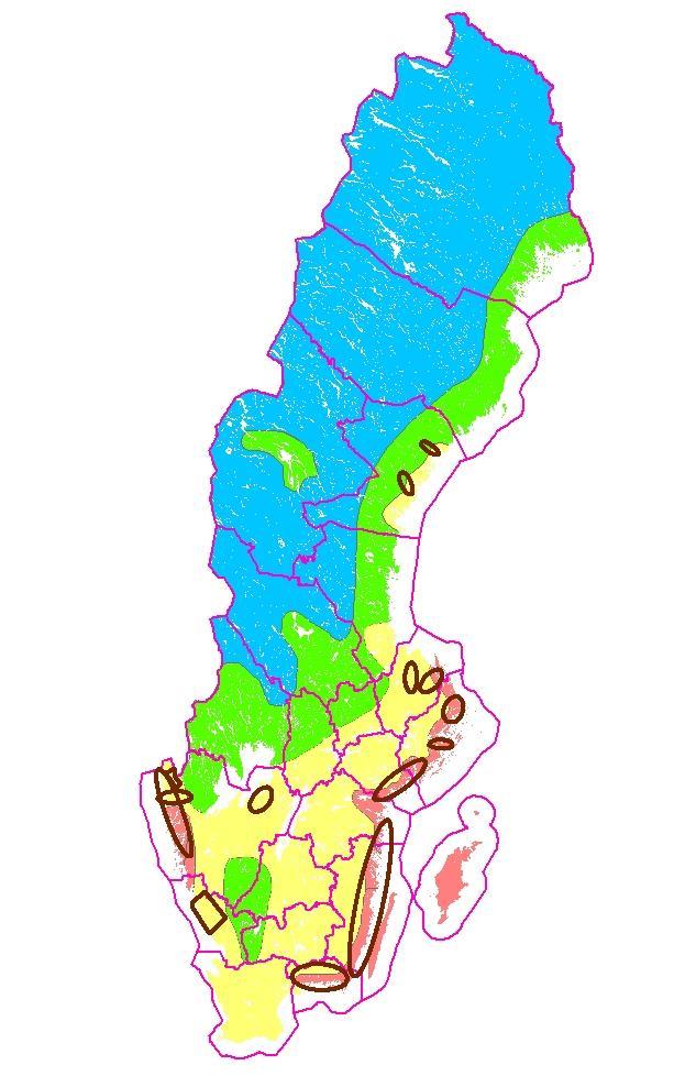 Utökad grundvattenkartering Inriktad på områden med stor risk för brist Komplettering av ordinarie kartering Fokusområden inom ovalerna: Grundvatten i berg och mindre magasin vid Bohuskusten,