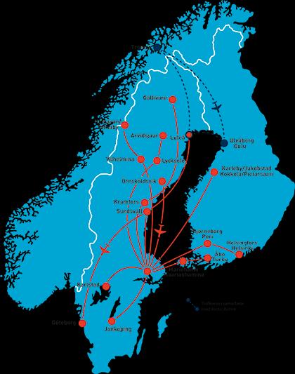 Destinationer Destinationer: Arlanda - Hemavan/Tärnaby Arlanda - Kramfors Arlanda - Lycksele Arlanda - Vilhelmina Arlanda Örnsköldsvik Arlanda Gällivare Arlanda -