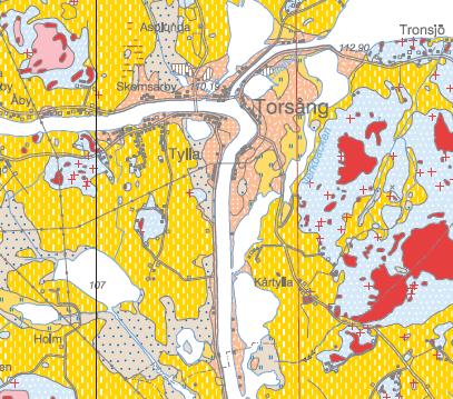 Figur B1-1. Utdrag ur SGU:s jordartskarta över Dalälven i Borlänge kommun. (Efter Kartgeneratorn, www.sgu.