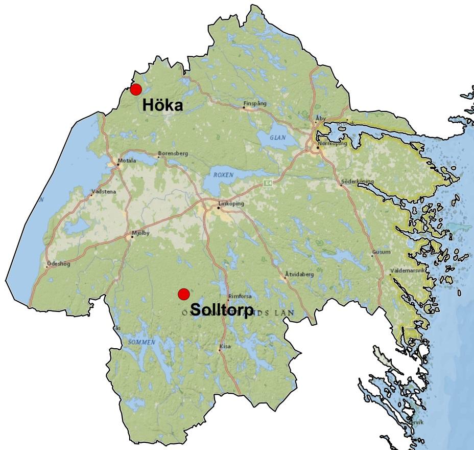 Bilaga 1. Stationsvis redovisning I Östergötlands län fanns under två aktiva lokaler inom Krondroppsnätet (Tabell B1).