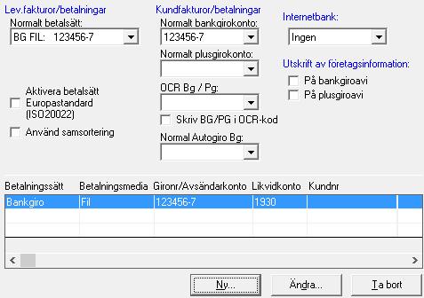 Företagsinställningar I Arkiv - Företagsinställningar - Reskontror - Betalning (Affärssystem: Inställningar - Företag - Reskontror - Betalning) aktiverar du det