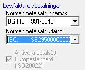 Filnamn: Välj var på din dator betalfilen skall sparas. BIC: Ange BIC-koden till din bank. Swedbank = SWEDSESS Avsändarkonto: För Swedbank är det bankkontonummer som skall anges.