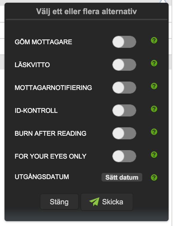 Skriv in mottagarens vanliga e-postadress i fältet Till Skriv meddelandets ämne (Observera att detta ämne syns i deras vanliga e-post) Skriv in meddelandet här Välj Send options och klicka på