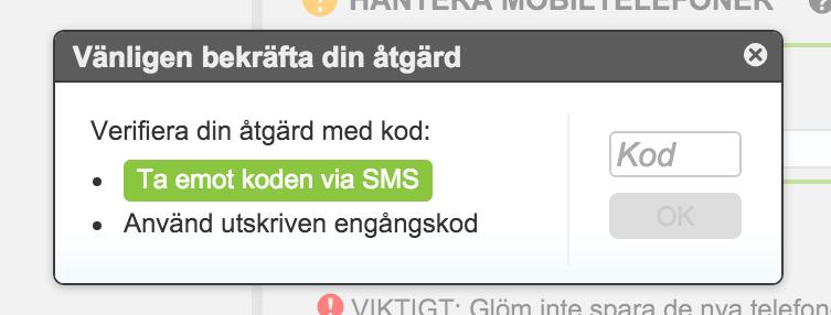 skriver ut en omgång engångskoder för ert konto.