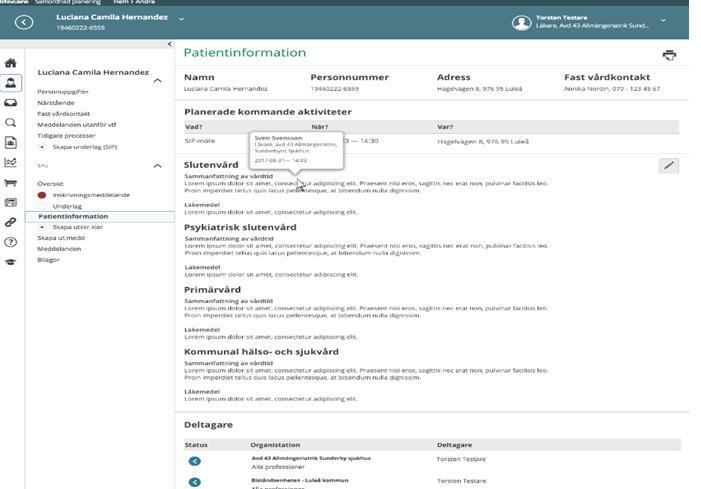 kompletterande kommentar till kriterierna i hemgångsklar skrivs i funktionen Patientinformation.