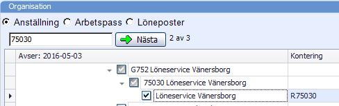 Sökning på Kategori eller Befattningsklass Gör urval på kategori/befattningsklass i listan och Sök. Sökning via Organisation 1.