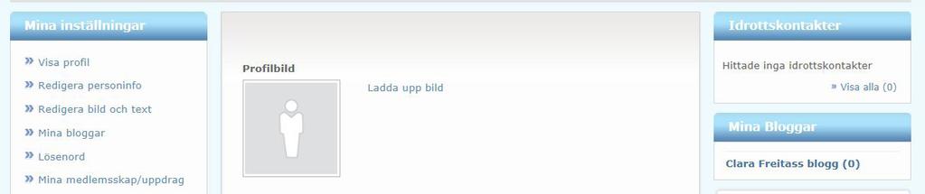 Mina inställningar-redigera bild och text Här kan du ladda upp en profilbild och skriva en enkel text om dig själv.