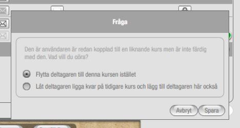 Flytta en etruck-elev Du kan flytta en elev från en etruck-kurs som inte startat sin utbildning till annat kurstillfälle. Eleven har då kvar sitt lösenord.