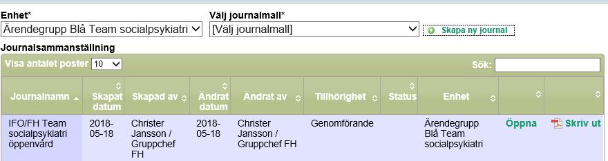 Skriva ut enskilda journalanteckningar För att kunna skriva ut enstaka journalanteckningar behöver du ha sökt fram anteckningen via sökfunktionen i journalen.