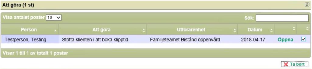 kan ta bort uppgiften genom att lägga in en markering och