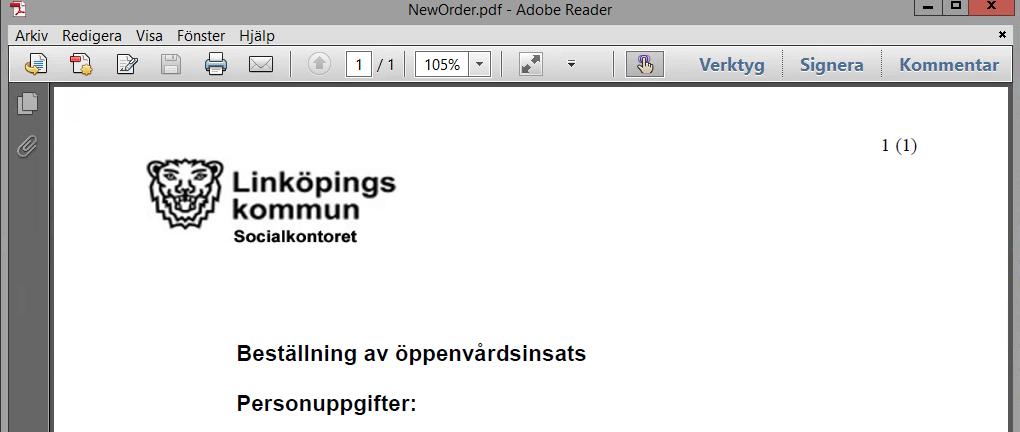 Uppdraget kommer upp som en pdf-fil i ett separat fönster.