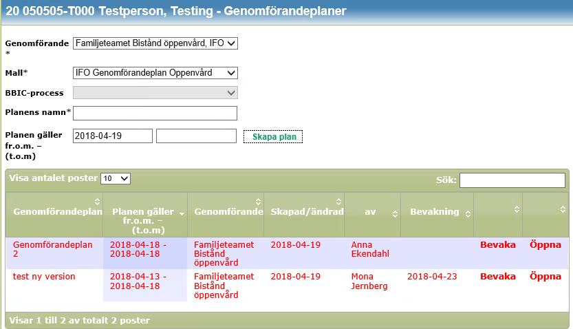 Klicka sedan på Öppna Lägg in slutdatum för genomförandeplanen.