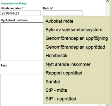 Klicka sedan på rubriken Rubrik* Rubriker Du får då upp ett antal rubriken att välja mellan.